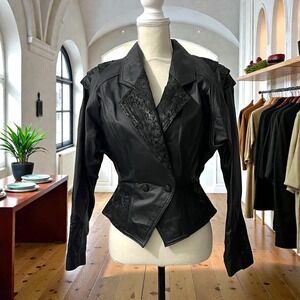 CHIA Black Leather Suede Blazer Jacket Genuine Leather Tailored‎ Moto M